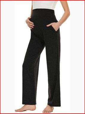 Maternity Palazzo Pants Stretch High Rise Pockets Lounge Comfy